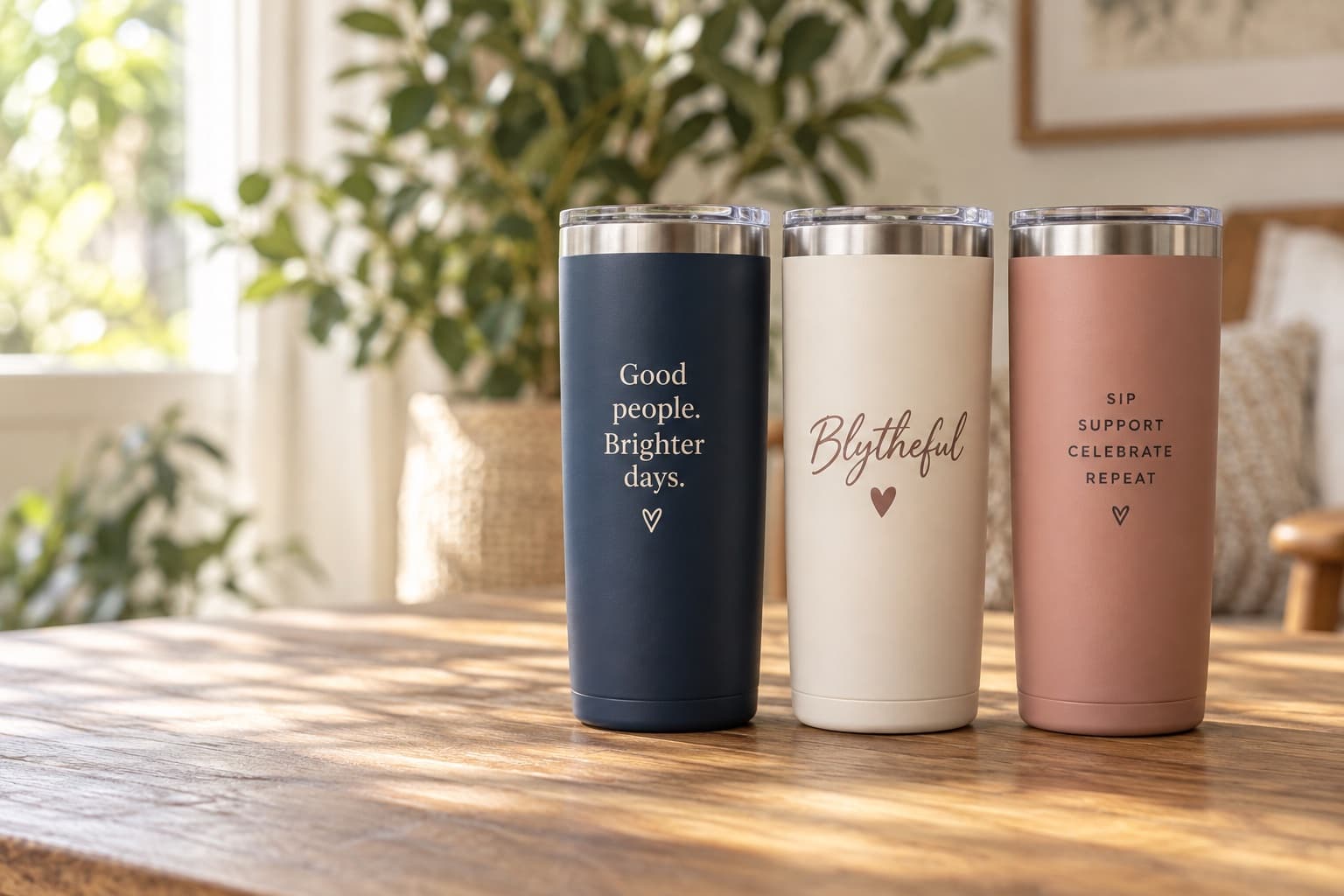 Personalized gift inspiration: navy, ivory and blush tumblers
