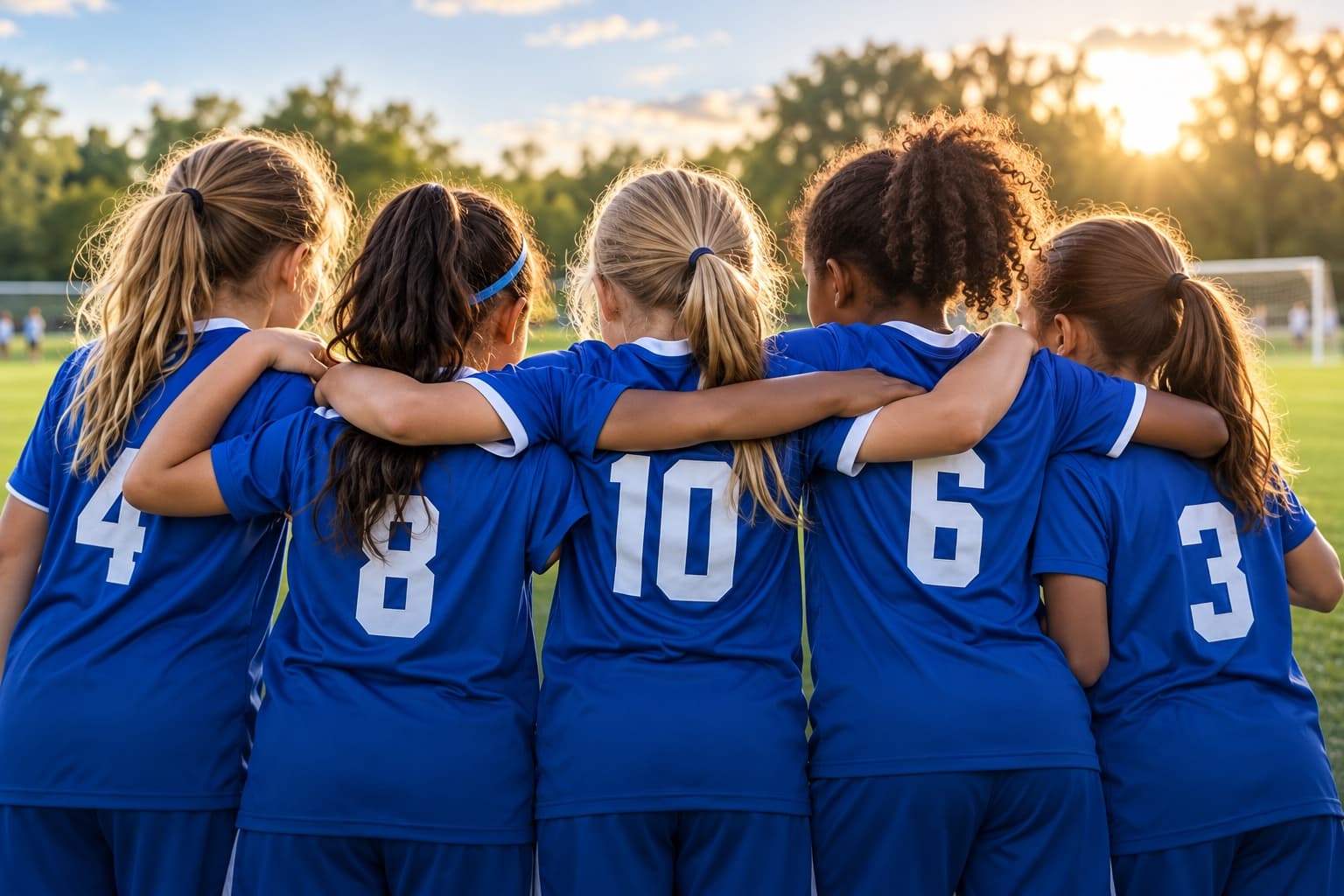 A team celebrating together on a soccer field